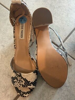 Steve Madden Two-Tone Snakeskin Ankle-Strap Heels in Black & Cream